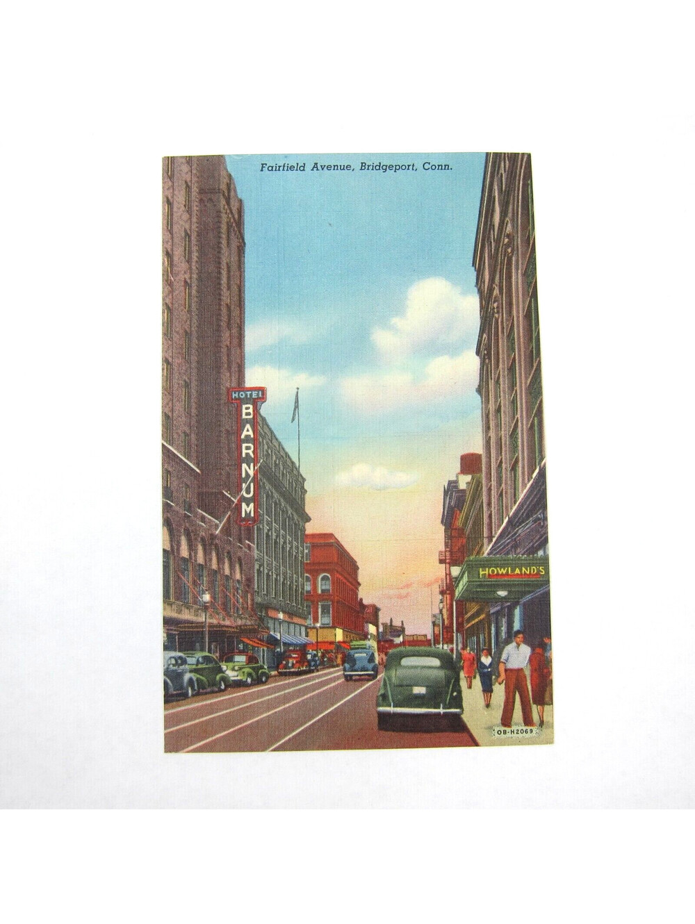 Linen Postcard Fairfield Avenue Bridgeport Connecticut Hotel Barnum Vintage 1940
